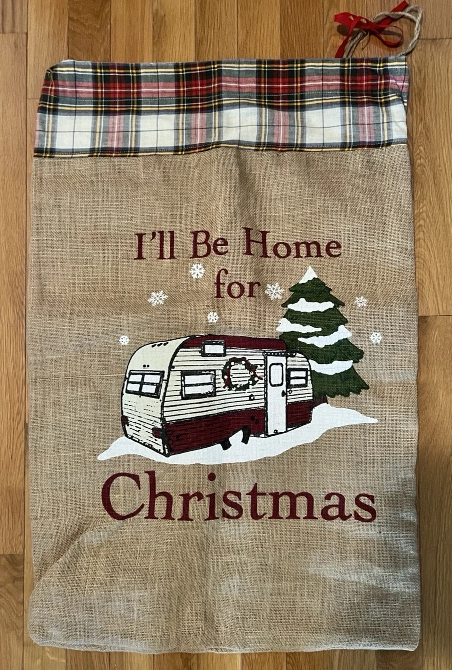 30x20 XLarge Canvas Santa Sack Drawstring Reusable Gift Bag RV Painted Scene